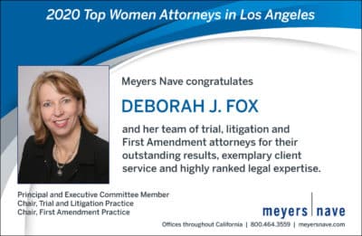 Print Ad style of graphic for Deborah Fox Selected Among the “Top Women Attorneys” in Los Angeles Business Journal